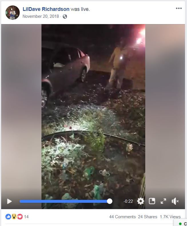 Screenshot of Facebook Live video of Sheriff Alex Underwood approaching Kevin Simpson in November 2018.